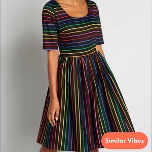 Collectif Mainline Amber-Lea Dark Rainbow Swing Dress NWT